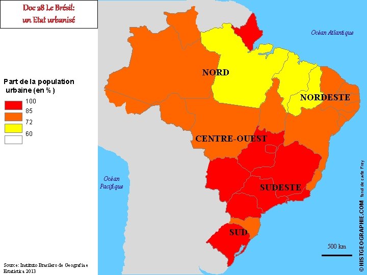 Doc 28 Le Brésil: un Etat urbanisé Océan Atlantique NORD Part de la population