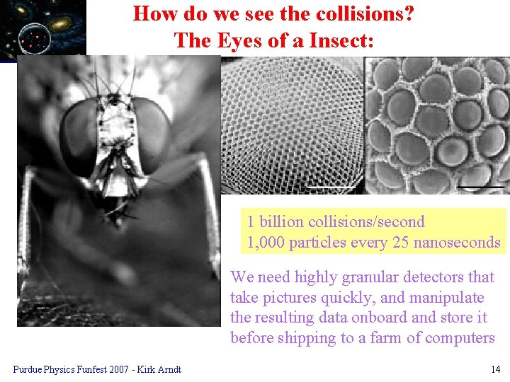 How do we see the collisions? The Eyes of a Insect: 1 billion collisions/second