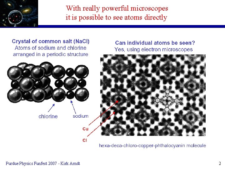 With really powerful microscopes it is possible to see atoms directly Purdue Physics Funfest