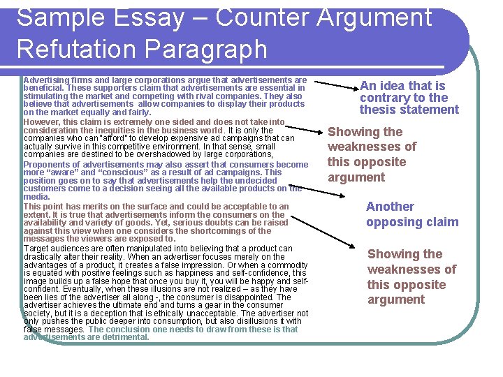 Sample Essay – Counter Argument Refutation Paragraph Advertising firms and large corporations argue that