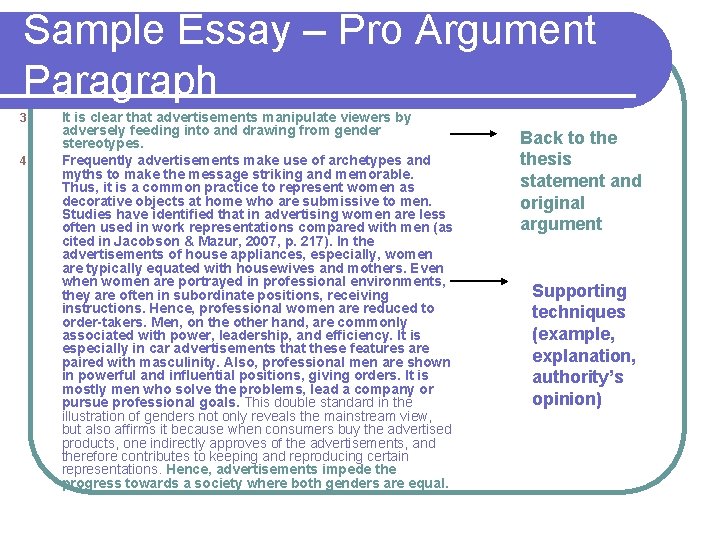 Sample Essay – Pro Argument Paragraph 3 4 It is clear that advertisements manipulate
