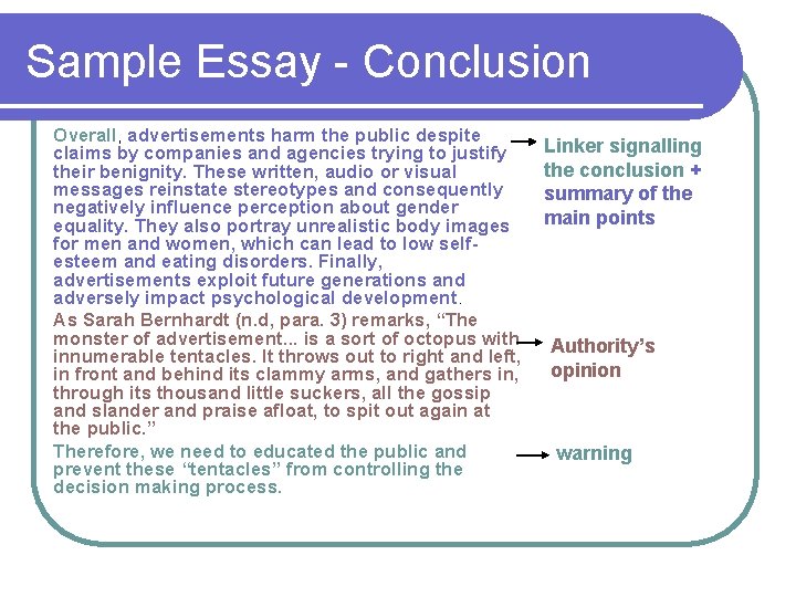 Sample Essay - Conclusion Overall, advertisements harm the public despite claims by companies and