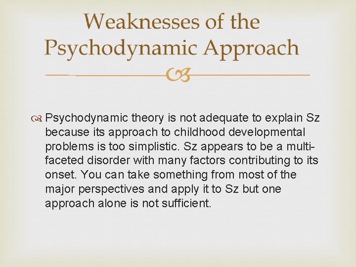  Psychodynamic theory is not adequate to explain Sz because its approach to childhood