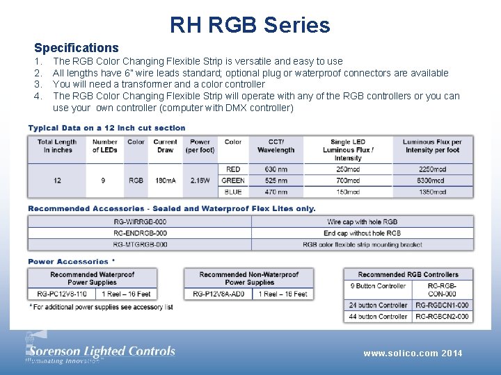 RH RGB Series Specifications 1. 2. 3. 4. The RGB Color Changing Flexible Strip