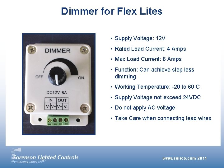 Dimmer for Flex Lites • Supply Voltage: 12 V • Rated Load Current: 4