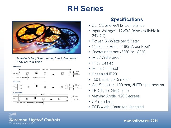 RH Series Specifications Available in Red, Green, Yellow, Blue, White, Warm White and Pure