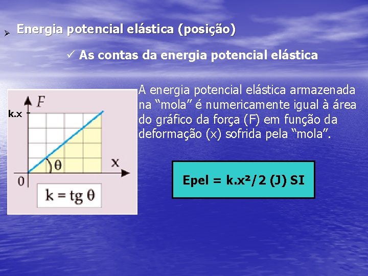 Ø Energia potencial elástica (posição) ü As contas da energia potencial elástica k. x