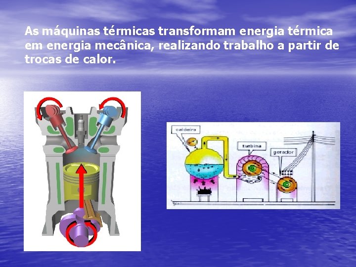 As máquinas térmicas transformam energia térmica em energia mecânica, realizando trabalho a partir de