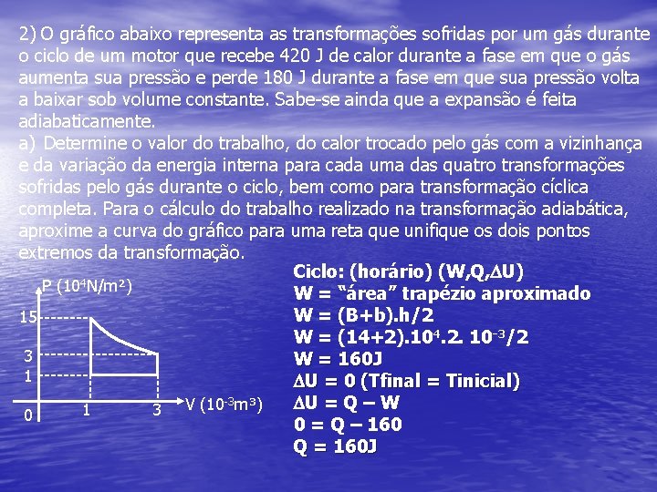 2) O gráfico abaixo representa as transformações sofridas por um gás durante o ciclo