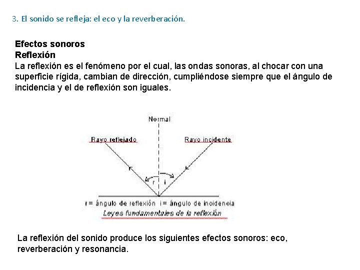 3. El sonido se refleja: el eco y la reverberación. Efectos sonoros Reflexión La 3. El sonido se refleja: el eco y la reverberación. Efectos sonoros Reflexión La