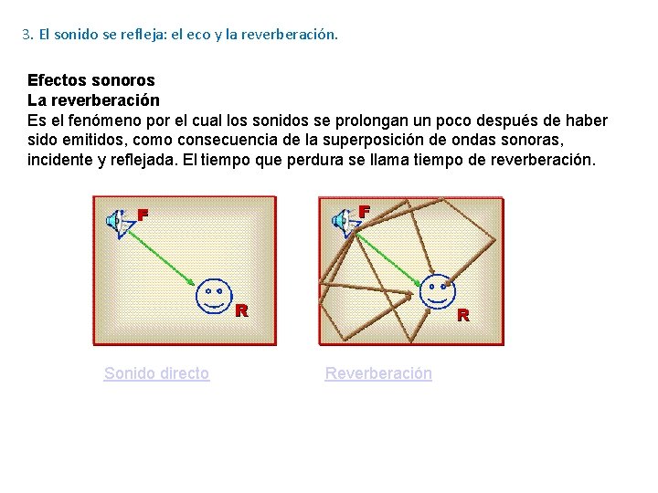 3. El sonido se refleja: el eco y la reverberación. Efectos sonoros La reverberación 3. El sonido se refleja: el eco y la reverberación. Efectos sonoros La reverberación