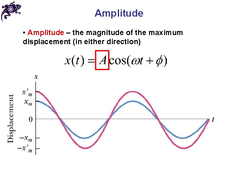 Amplitude • Amplitude – the magnitude of the maximum displacement (in either direction) Amplitude • Amplitude – the magnitude of the maximum displacement (in either direction)