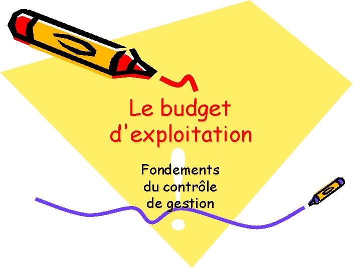 Le budget d'exploitation Fondements du contrôle de gestion 