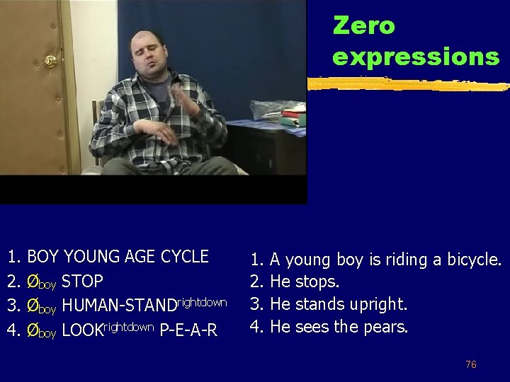 Zero expressions 1. 2. 3. 4. BOY YOUNG AGE CYCLE Øboy STOP Øboy HUMAN-STANDrightdown