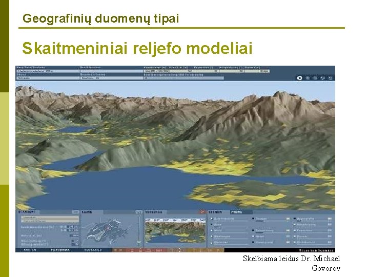 Geografinių duomenų tipai Skaitmeniniai reljefo modeliai Skelbiama leidus Dr. Michael Govorov 