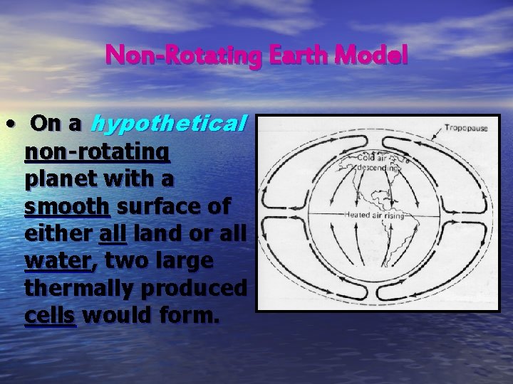Non-Rotating Earth Model • On a hypothetical non-rotating planet with a smooth surface of
