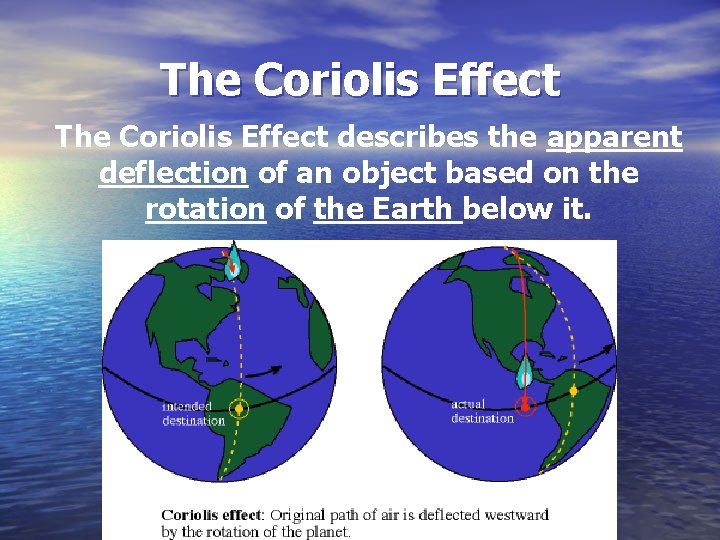 The Coriolis Effect describes the apparent deflection of an object based on the rotation