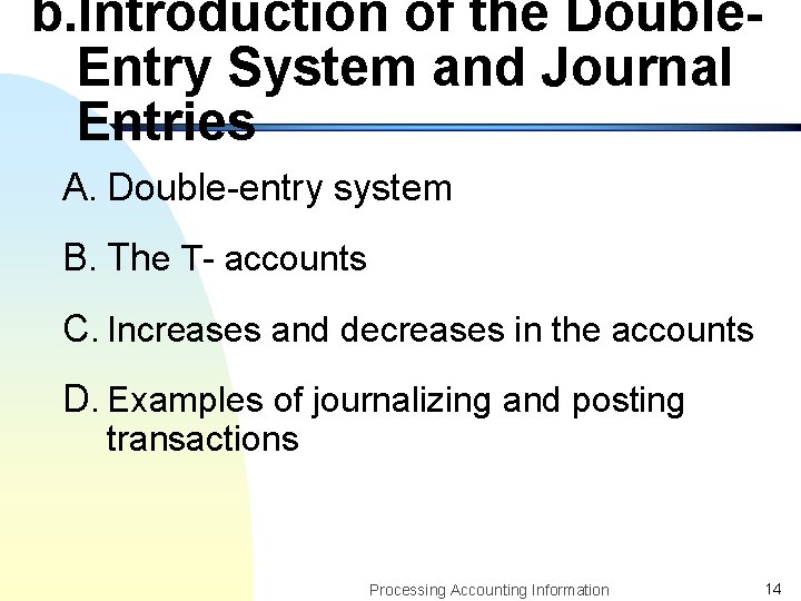 b. Introduction of the Double. Entry System and Journal Entries A. Double-entry system B.
