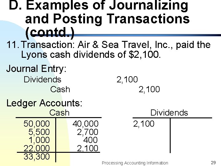 D. Examples of Journalizing and Posting Transactions (contd. ) 11. Transaction: Air & Sea