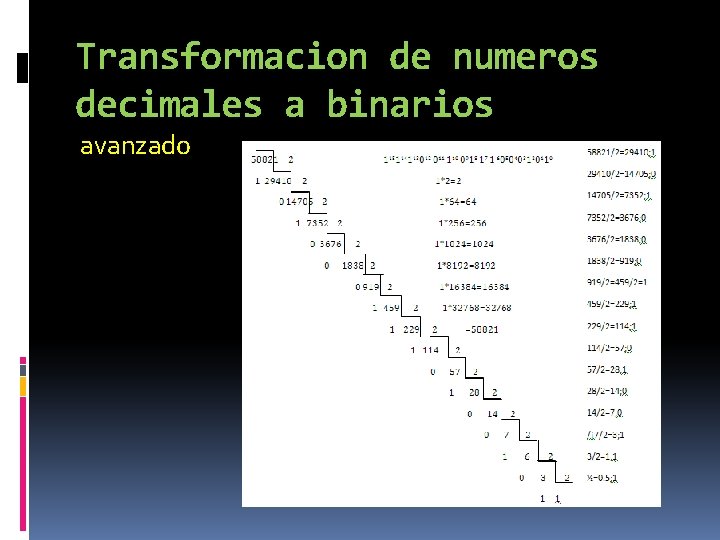 Transformacion de numeros decimales a binarios avanzado 