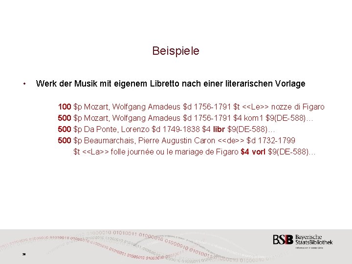 Beispiele • Werk der Musik mit eigenem Libretto nach einer literarischen Vorlage 100 $p