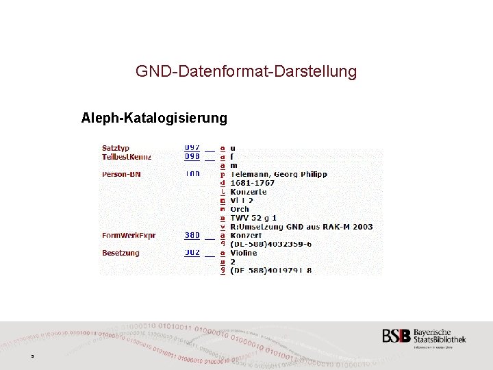 GND-Datenformat-Darstellung Aleph-Katalogisierung 5 