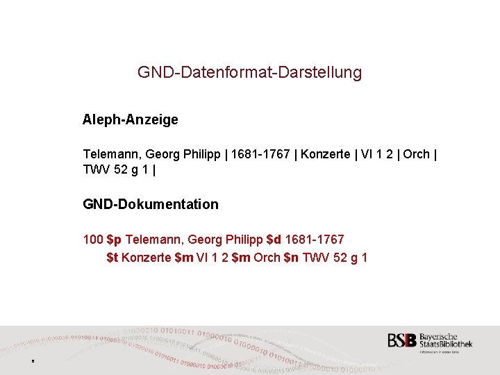 GND-Datenformat-Darstellung Aleph-Anzeige Telemann, Georg Philipp | 1681 -1767 | Konzerte | Vl 1 2