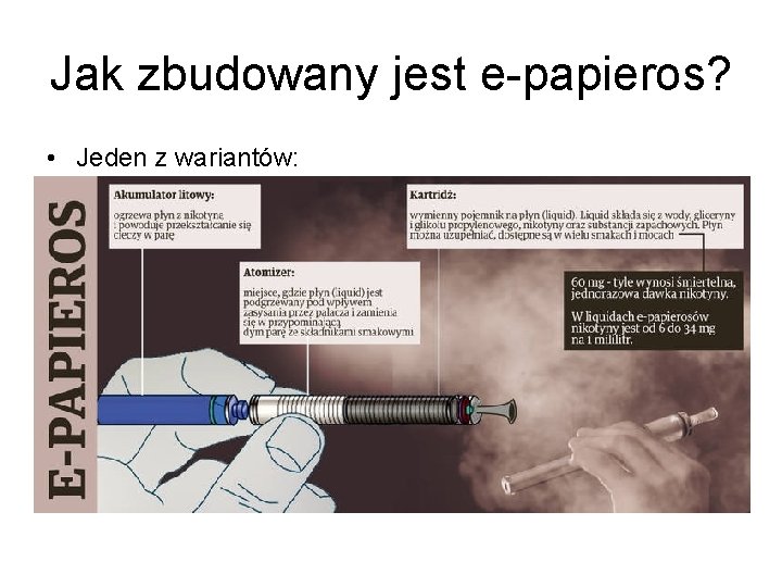 Jak zbudowany jest e-papieros? • Jeden z wariantów: Jak zbudowany jest e-papieros? • Jeden z wariantów: