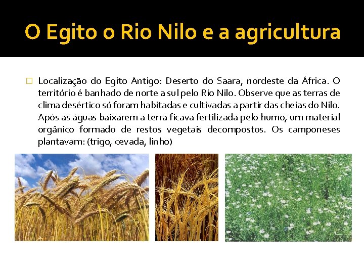 O Egito o Rio Nilo e a agricultura � Localização do Egito Antigo: Deserto