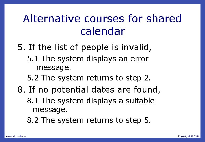 Alternative courses for shared calendar 5. If the list of people is invalid, 5.