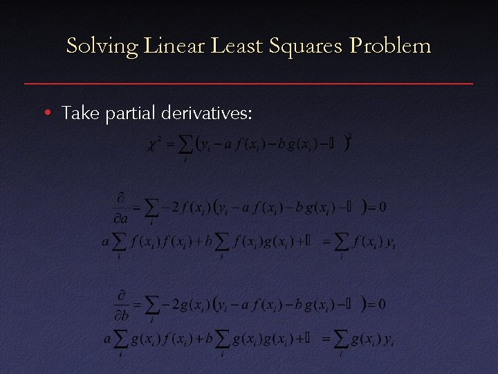 Solving Linear Least Squares Problem • Take partial derivatives: 