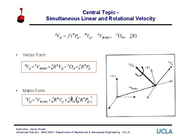Central Topic Simultaneous Linear and Rotational Velocity • Vector Form • Matrix Form Instructor: