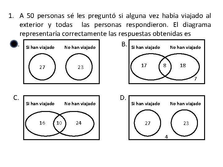 1. A 50 personas sé les preguntó si alguna vez había viajado al exterior