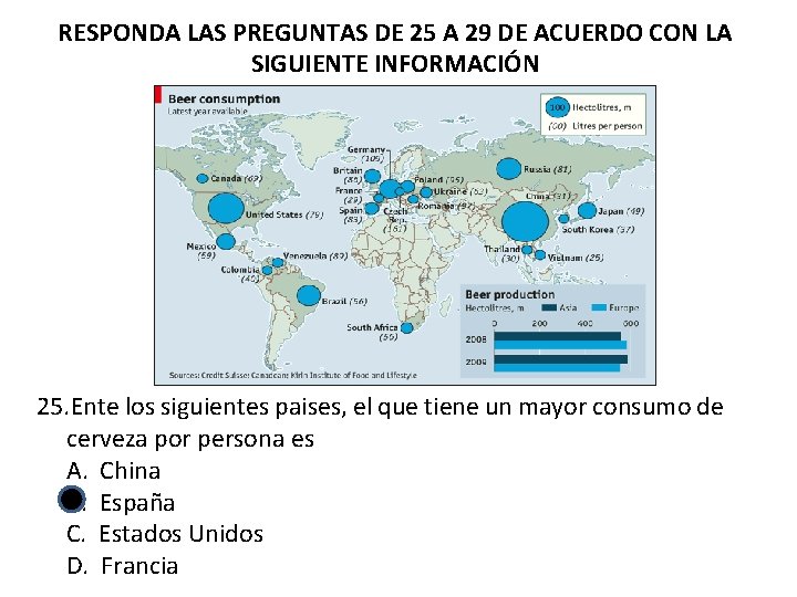 RESPONDA LAS PREGUNTAS DE 25 A 29 DE ACUERDO CON LA SIGUIENTE INFORMACIÓN 25.