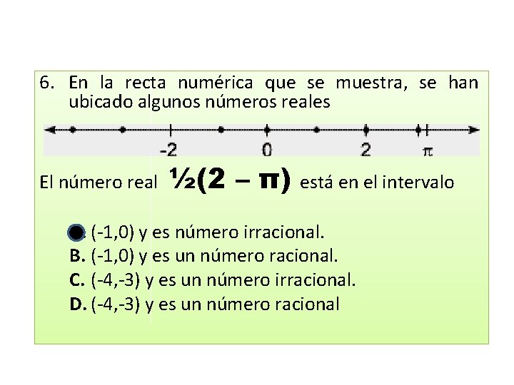 6. En la recta numérica que se muestra, se han ubicado algunos números reales