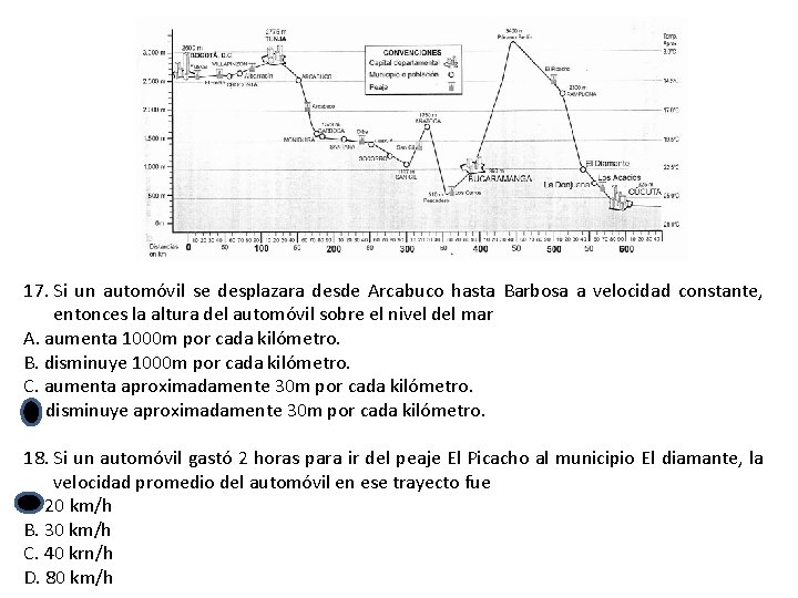 17. Si un automóvil se desplazara desde Arcabuco hasta Barbosa a velocidad constante, entonces