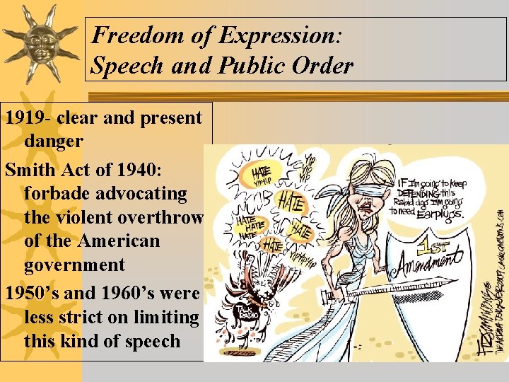 Freedom of Expression: Speech and Public Order 1919 - clear and present danger Smith