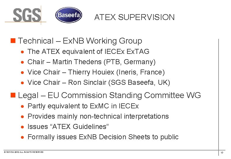 ATEX SUPERVISION n Technical – Ex. NB Working Group · · The ATEX equivalent