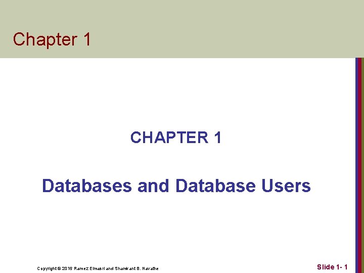 Chapter 1 CHAPTER 1 Databases and Database Users Copyright © 2016 Ramez Elmasri and
