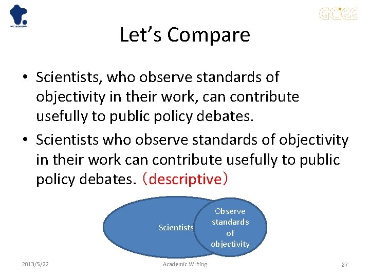 Let’s Compare • Scientists, who observe standards of objectivity in their work, can contribute