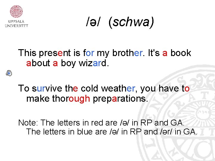 /ə/ (schwa) This present is for my brother. It's a book about a boy