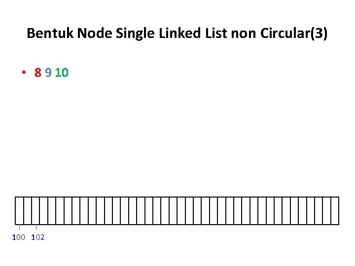 Bentuk Node Single Linked List non Circular(3) • 8 9 10 102 