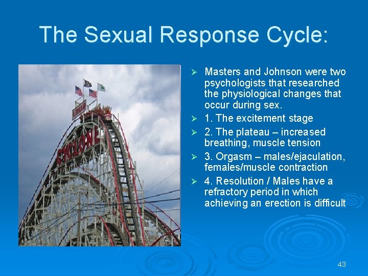 The Sexual Response Cycle: Ø Ø Ø Masters and Johnson were two psychologists that