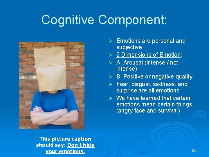 Cognitive Component: Ø Ø Ø This picture caption should say: Don’t hide your emotions.
