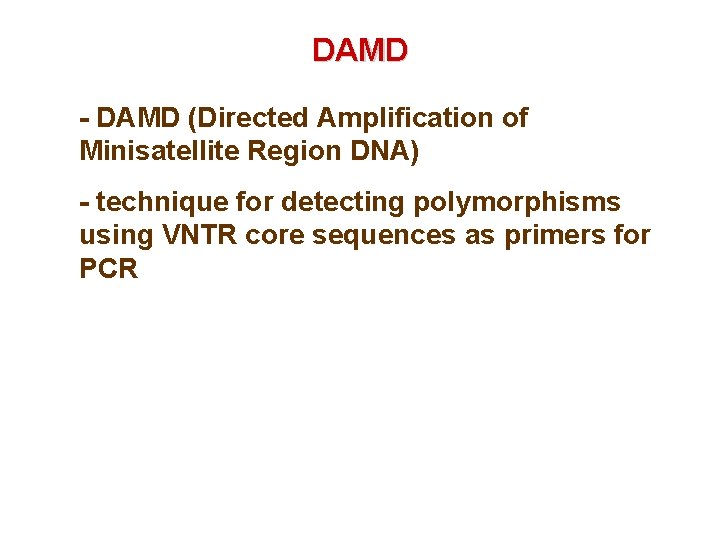 DAMD - DAMD (Directed Amplification of Minisatellite Region DNA) - technique for detecting polymorphisms