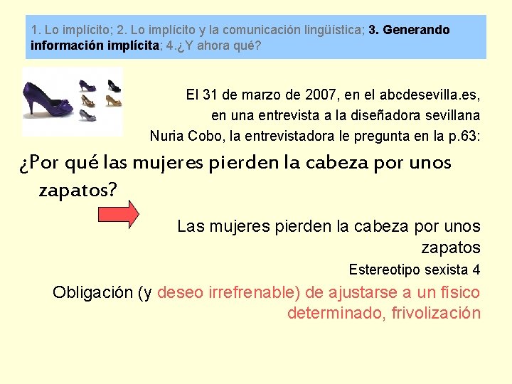 1. Lo implícito; 2. Lo implícito y la comunicación lingüística; 3. Generando información implícita;