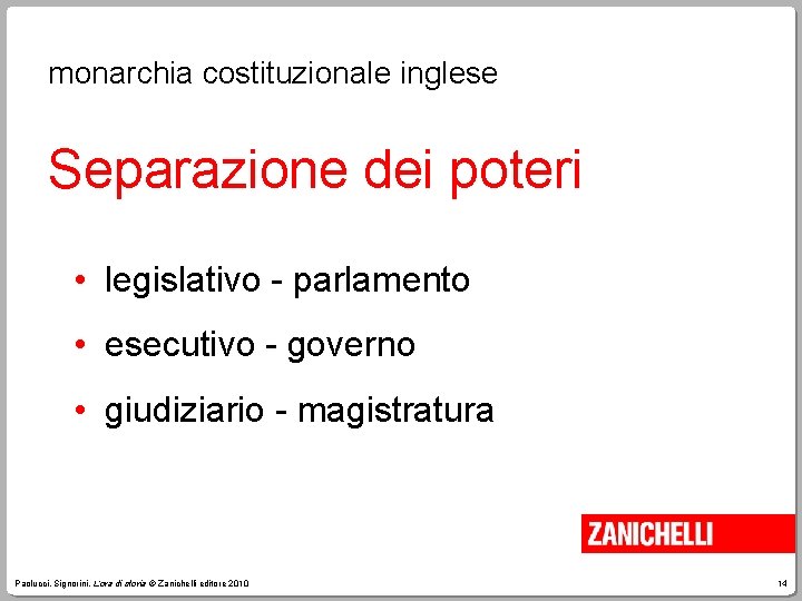 monarchia costituzionale inglese Separazione dei poteri • legislativo - parlamento • esecutivo - governo