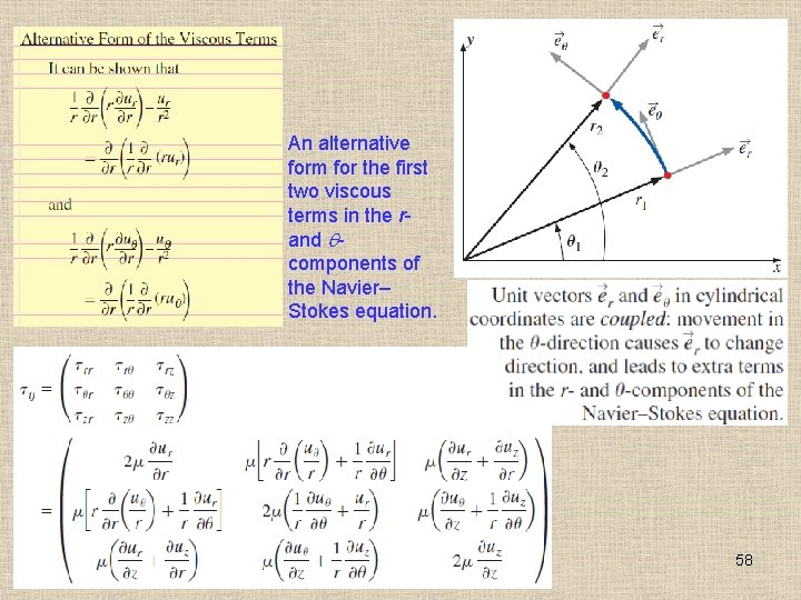 An alternative form for the first two viscous terms in the rand components of