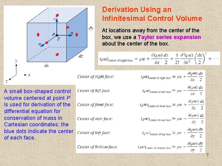 Derivation Using an Infinitesimal Control Volume At locations away from the center of the