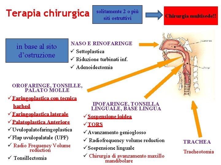 Terapia chirurgica in base al sito d’ostruzione solitamente 2 o più siti ostruttivi Chirurgia